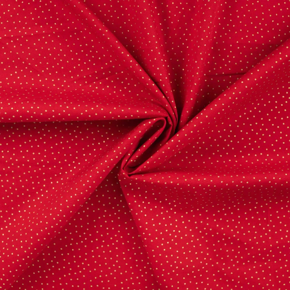 Tissu Popeline de Coton Rouge Noël à Pois Dorés