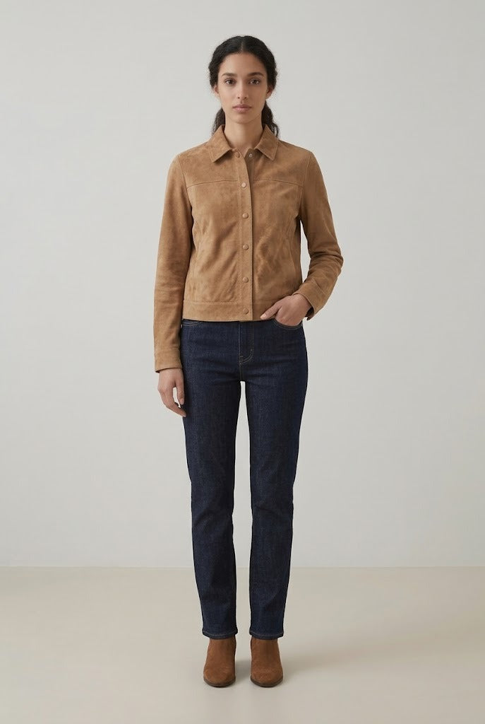 Veste surchemise en suédine stretch camel