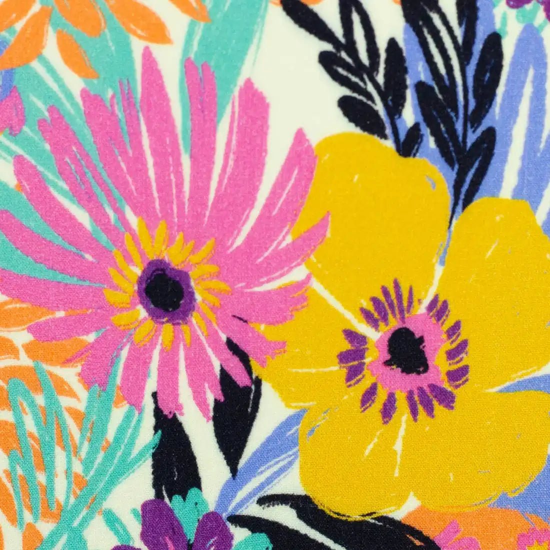 Viscose Fleurs Métropolitaines – Couleurs Éclatantes et Style Urbain